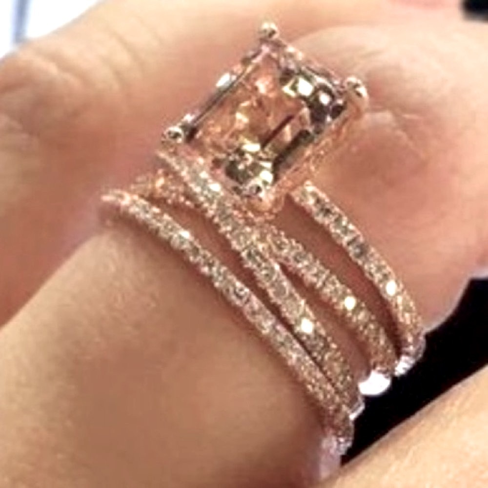 New Gorgeous 14k Gold Over Sterling Silver 3cts Champagne Diamond Ring Set